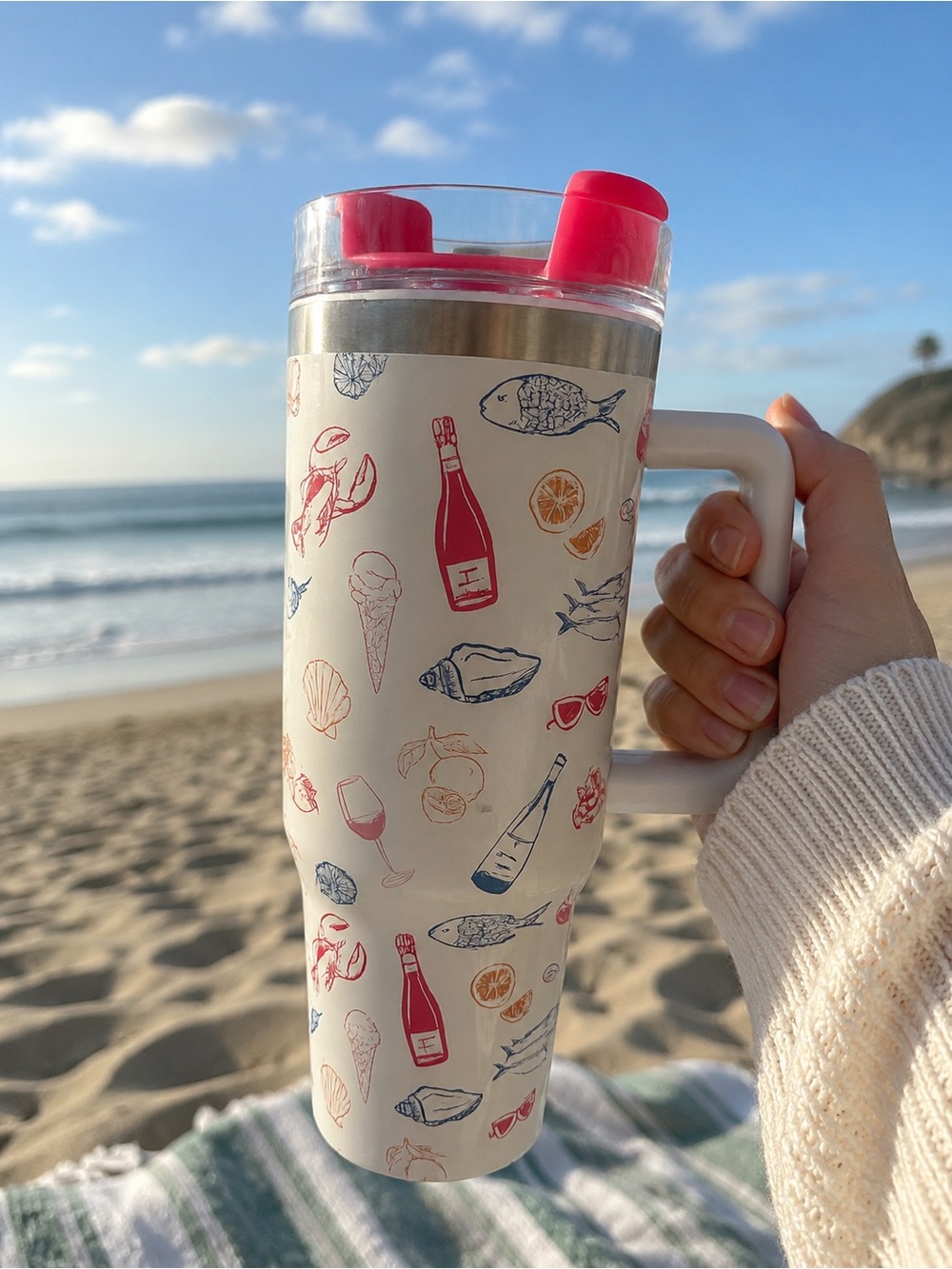 Francesca's Collections White Tumbler with Pink and Blue Nautical Icons